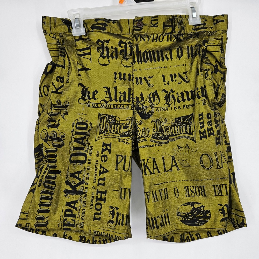 Kaulua'e Shorts Mens 32 All Over‎ Print Script Flat Front Hawaiian